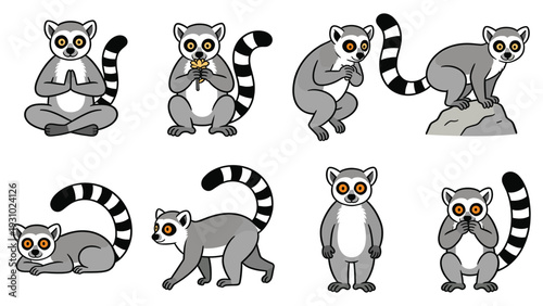 Various primate species in different poses and activities illustrated in a detailed element pack