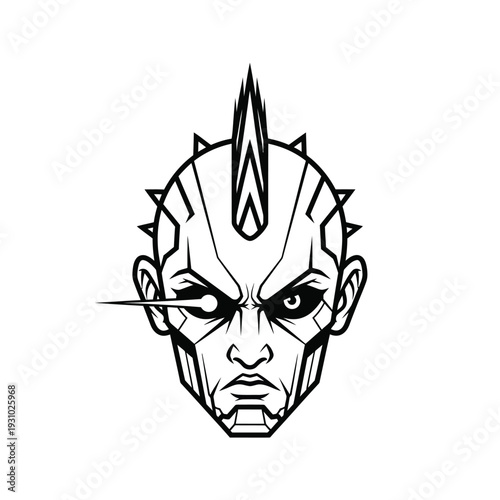 Futuristic Cyberpunk Robot Head Mascot Logo Vector Art with Mohawk and Bionic Eye