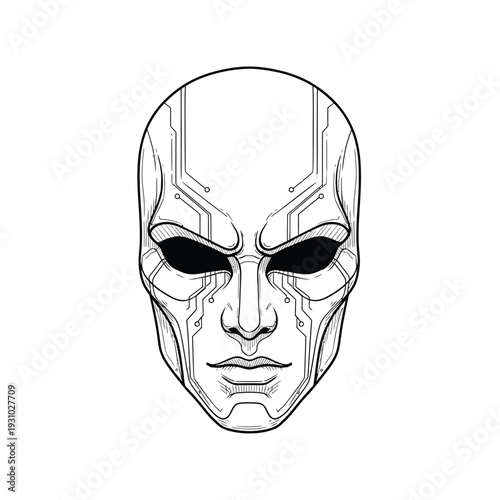 AI Cybernetic Mask Illustration - Futuristic Robot Face with Circuitry
