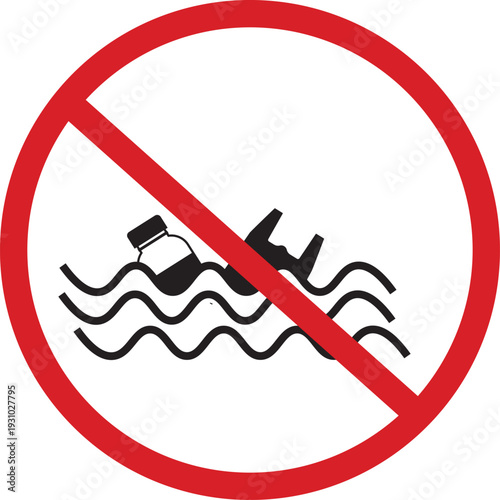 No littering in water symbol prohibition sign