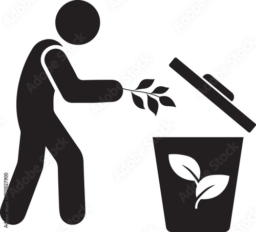 Person Recycling Plant Leaves Into Trash Bin