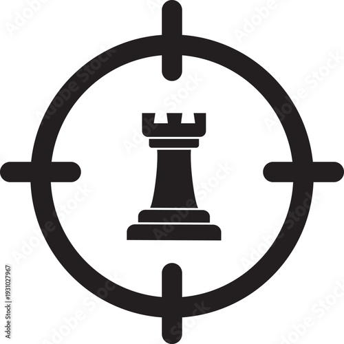 Chess Rook in Crosshairs Targeting Strategy Icon