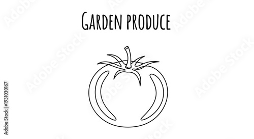 Hand-Drawn Tomato Illustration with "Garden Produce" Text - Fresh Organic Food Concept