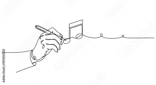 Hand Drawing Musical Note with Pen, Continuous Line Art, Music Creation Concept