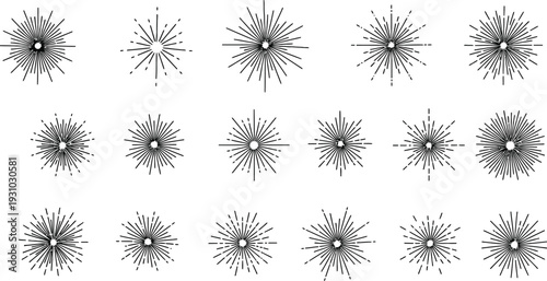 Line Art Sunburst and Radial Burst Designs
