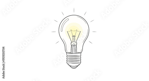 Glowing Light Bulb Idea Symbol Sketch Drawing on White Background