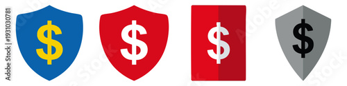 SHIELD - Large shield with a dollar sign in the center  Flat Vector Illustration on Transparent Background