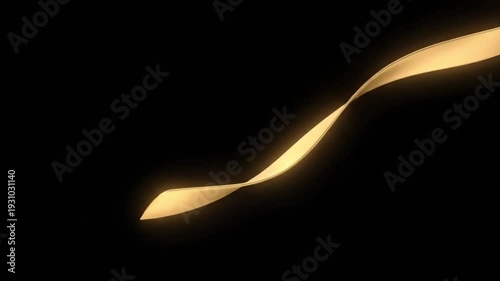 A luminous golden ribbon gracefully twists and swirls against a stark black background, creating an elegant and dynamic abstract animation.