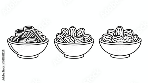 Three bowls of different types of beans are placed side by side in a simple line drawing style illustration