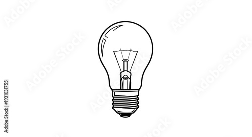 Classic Incandescent Light Bulb Outline Drawing, Symbol of Ideas and Innovation