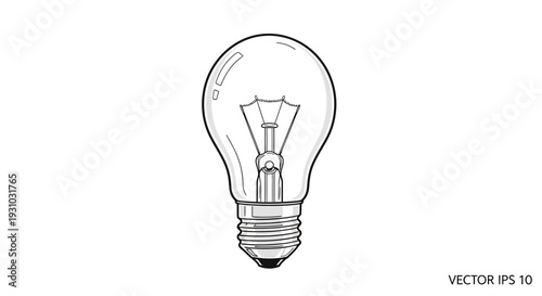 Classic Incandescent Light Bulb Outline, Isolated on White Background, Symbol of Ideas and Innovation