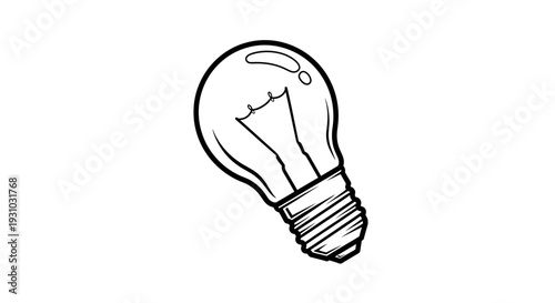Classic Incandescent Light Bulb Outline Drawing, Symbol of Ideas and Innovation