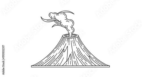 Volcano Eruption Black and White Line Art Illustration