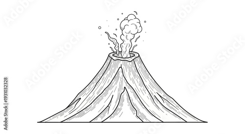 Volcano Eruption Drawing: Smoke and Ash Plume from Crater