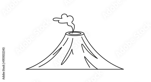 Volcano Eruption Icon, Simple Line Art Illustration