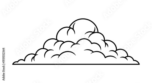 Stylized Cloud Illustration, Simple Line Art, Cumulus Cloud Shape, Isolated on White Background