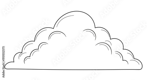 Simple Line Drawing of a Fluffy Cumulus Cloud on White Background
