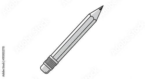Simple Pencil with Eraser, Isolated on White Background, Drawing Tool for Creativity and Education