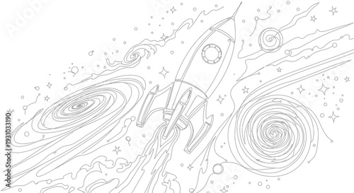 Rocket Launching into Galaxy, Space Exploration, Sci-Fi Adventure, Cosmic Journey