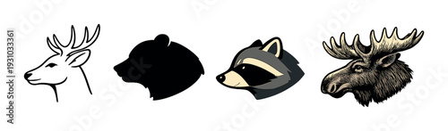 Four animal head illustrations displayed on dark gradient background