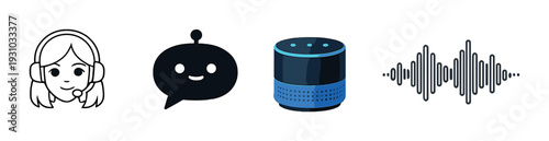 Customer support chatbot speaker and waveform icons on dark background