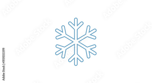 Minimalist Snowflake Icon, Simple Geometric Winter Symbol, Blue Outline on White Background