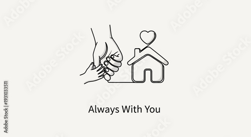 Parental Love, Family Home Symbol, Child Hand Holding Parent Hand, Heart Icon