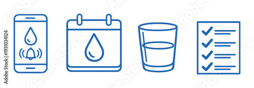 Phone and calendar water reminders with glass and checklist in neon