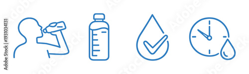 Person drinking with hydration icons on dark neon background