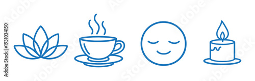 Lotus cup face and candle icons arranged on dark background