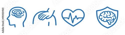 Health icons illustrating brain and heart care on dark background