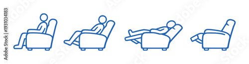 Recliner chairs with seated figures displaying recline stages on dark