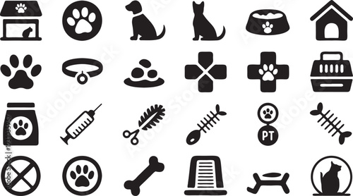 Pet Care and Veterinary Silhouette Icon Set