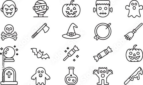Halloween and Spooky Outline Icon Set