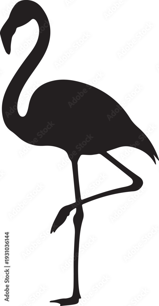 Fototapeta premium A black silhouette of a flamingo standing gracefully on one leg, showcasing its distinctive long neck and elegant posture.