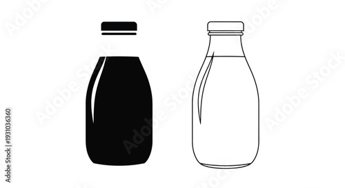Two contrasting bottles one dark one transparent side by side