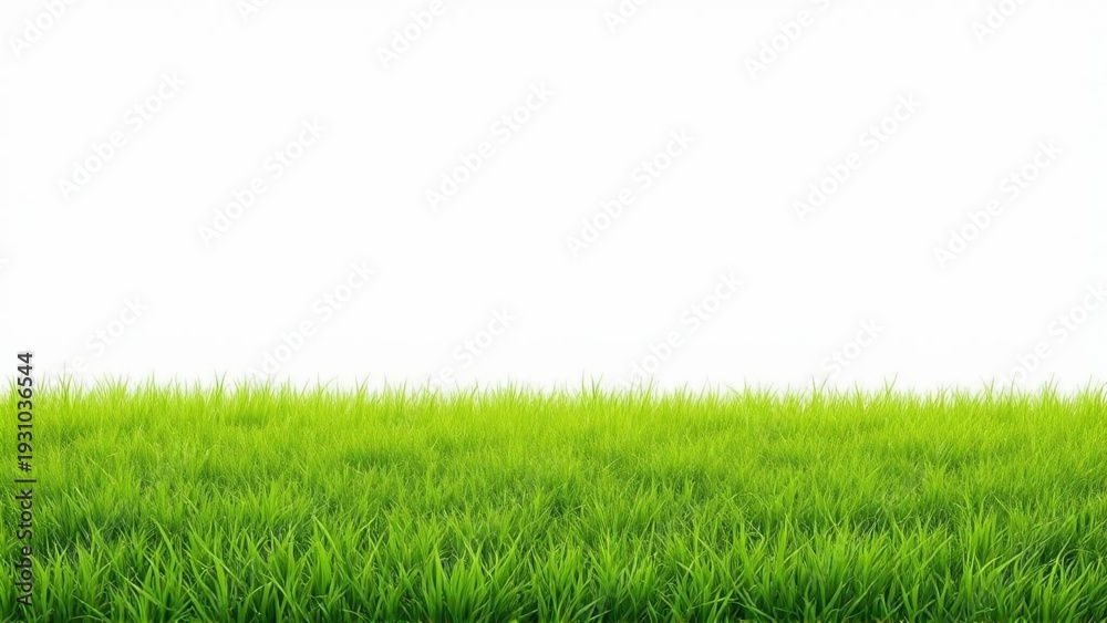 Fototapeta premium Fresh green grass field isolated on white background with copy space.