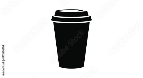 Simple black silhouette of a disposable coffee cup with a lid