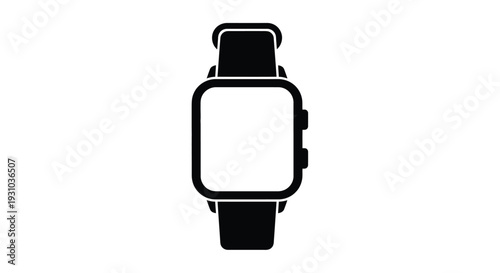 Simple black silhouette of a modern smartwatch with a rectangular face