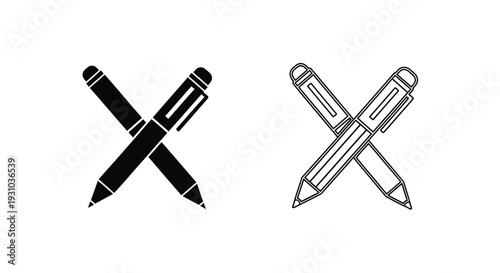 Two crossed writing implements a pen and a pencil illustration