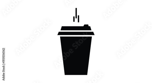 Simple black silhouette of a disposable cup with a lid and straw