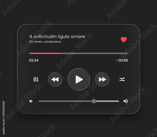 Media music player interface isolated on white background. Multimedia frame template. Mockup live stream window, player. Online broadcasting. Multimedia navigation and music application.
