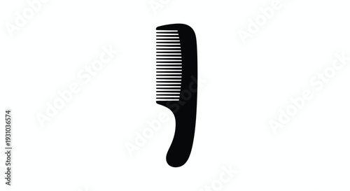 Simple black silhouette of a hair comb against a white background