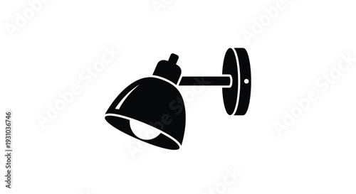 A black silhouette of a simple adjustable wall mounted lamp on white