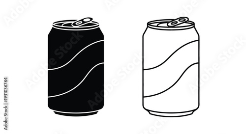 Two soda cans one solid black and one outlined in white