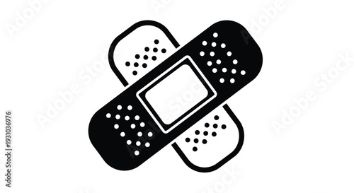 A black adhesive bandage isolated on a plain white background