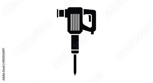 Simple black silhouette illustration of a jackhammer construction tool