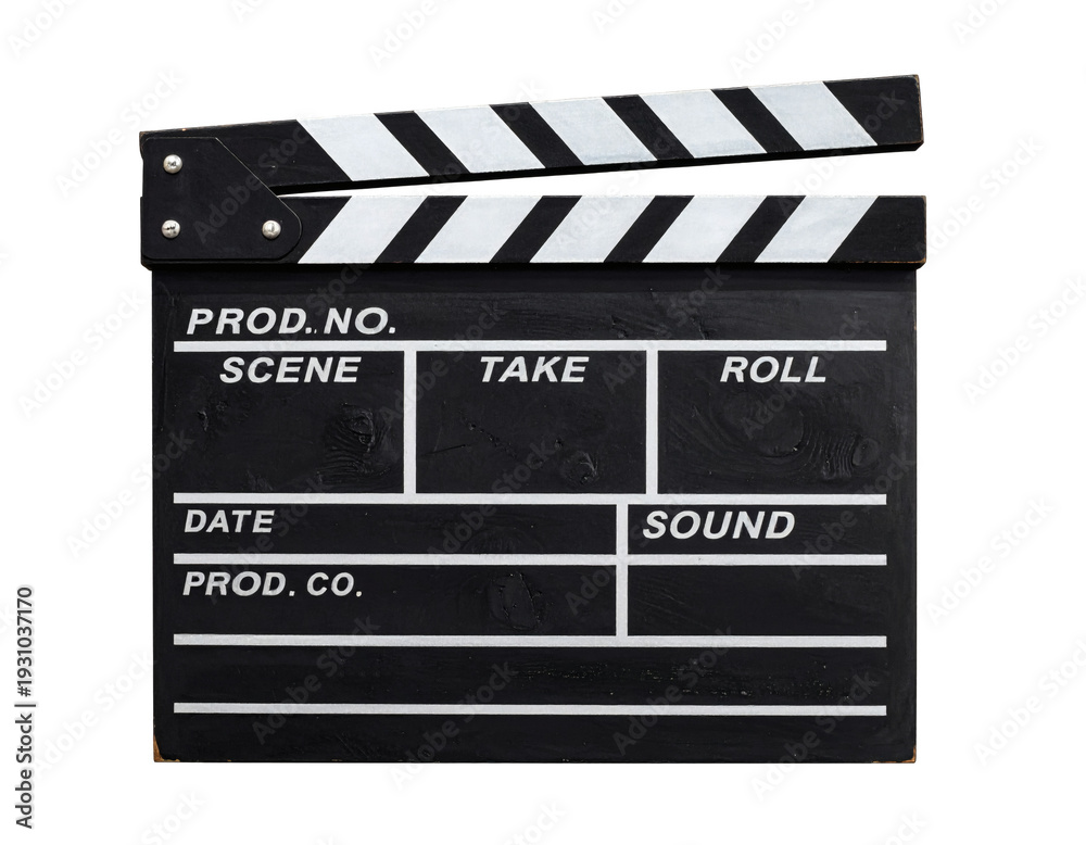 Obraz premium Classic black and white movie film slate or clapperboard used by directors and crew members to mark takes during video production&nbsp;