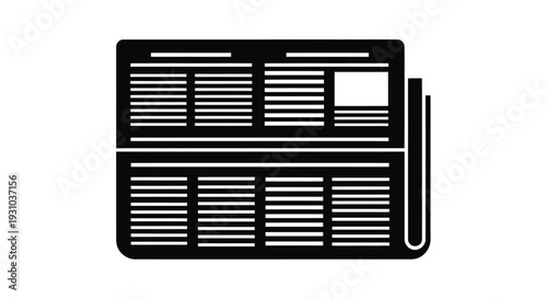 Simple black and white icon depicting a folded newspaper with text