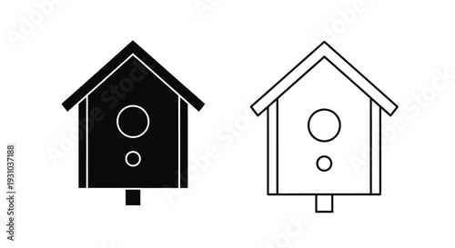 Two birdhouses a solid black version and a white outlined design